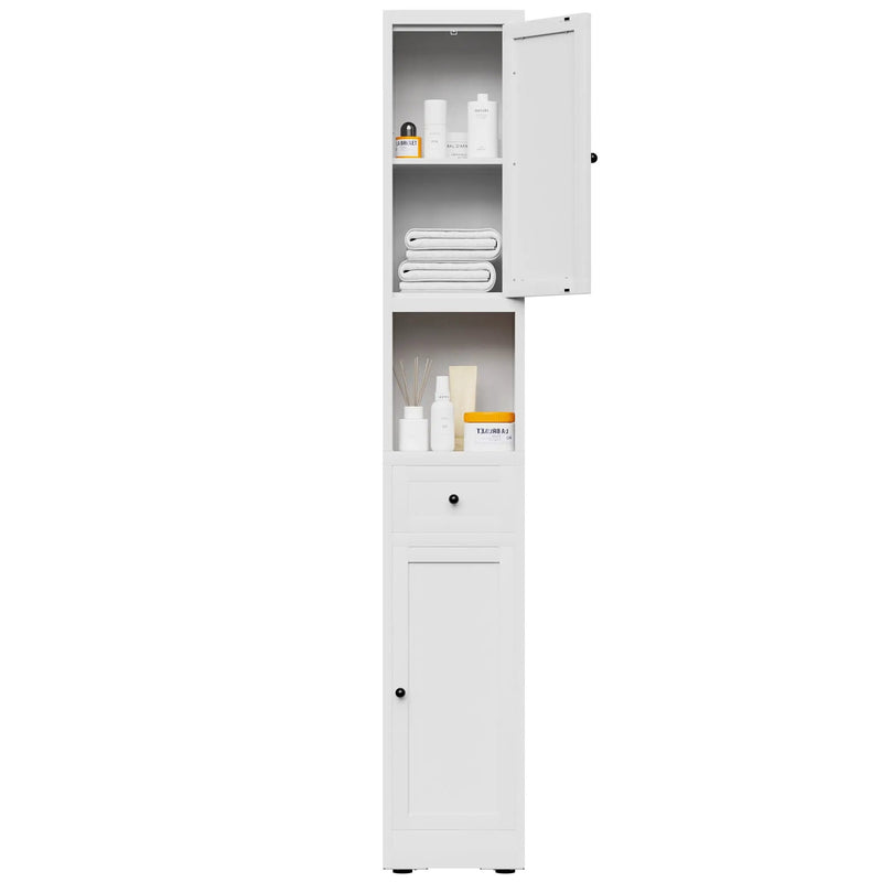 Tall Bathroom Storage Cabinet, 5-Tier Narrow With 2 Doors & Adjustable Shelves, Freestanding - White by HouseOfZazla