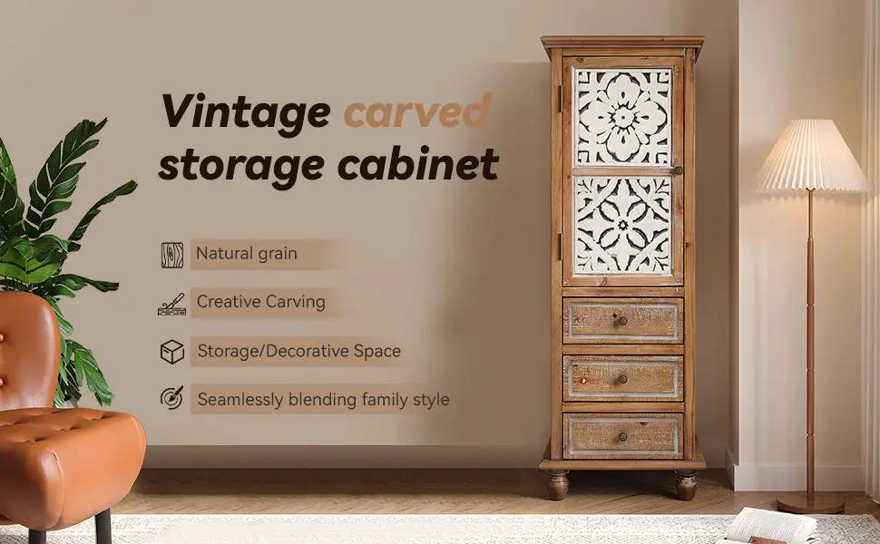 Rustic Wooden Storage Cabinet with Decorative Cutout Door & 3 Drawers by HouseOfZazla