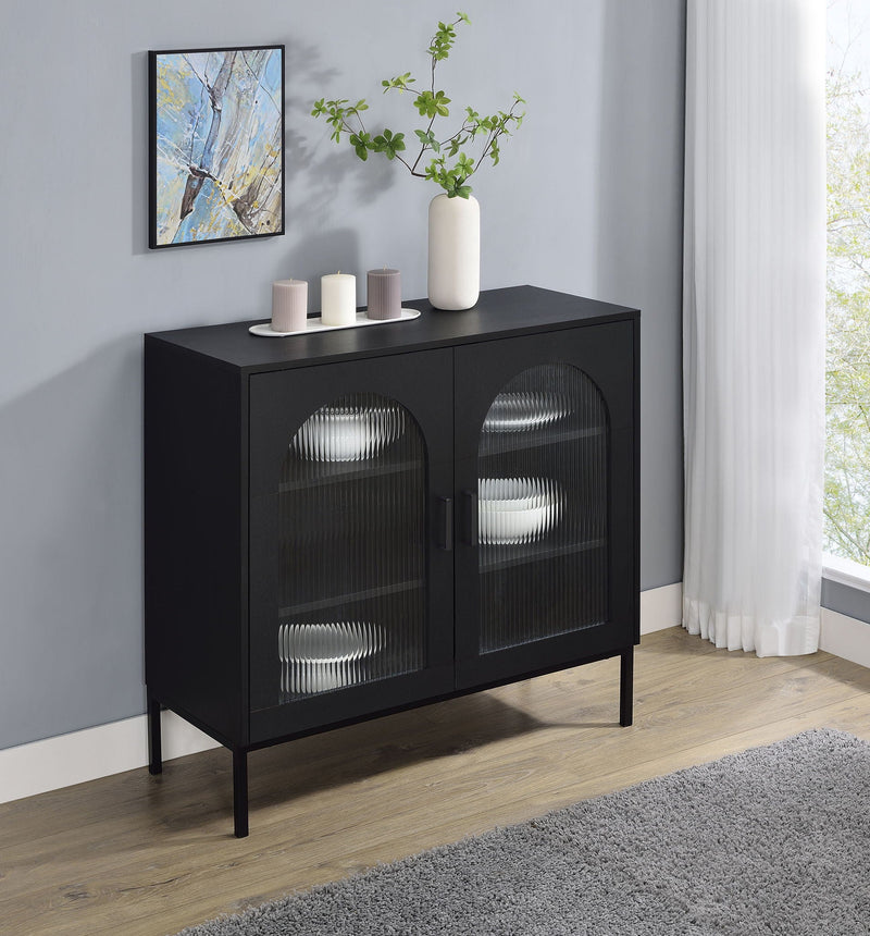 Jess 2-door Arched Fluted Glass Accent Cabinet Black, photo 3 of 7