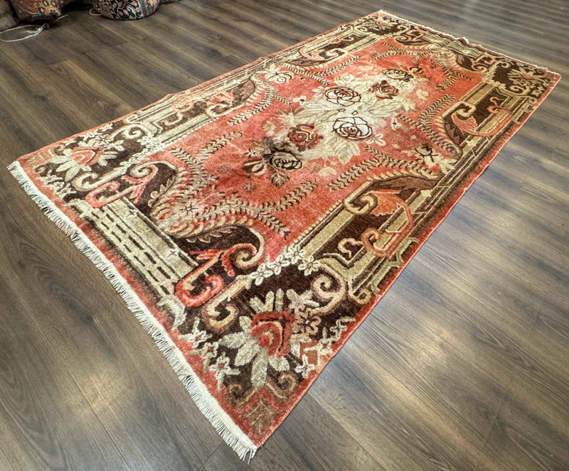 Khotan Rug 5x9, Terracotta and Brown, Floral, Chinese Wool Carpet, Antique Rug by Jewel Rugs