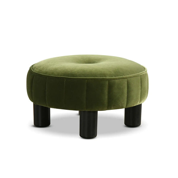 Riley - Round Footstool Ottoman - Olive Green, photo 2 of 6
