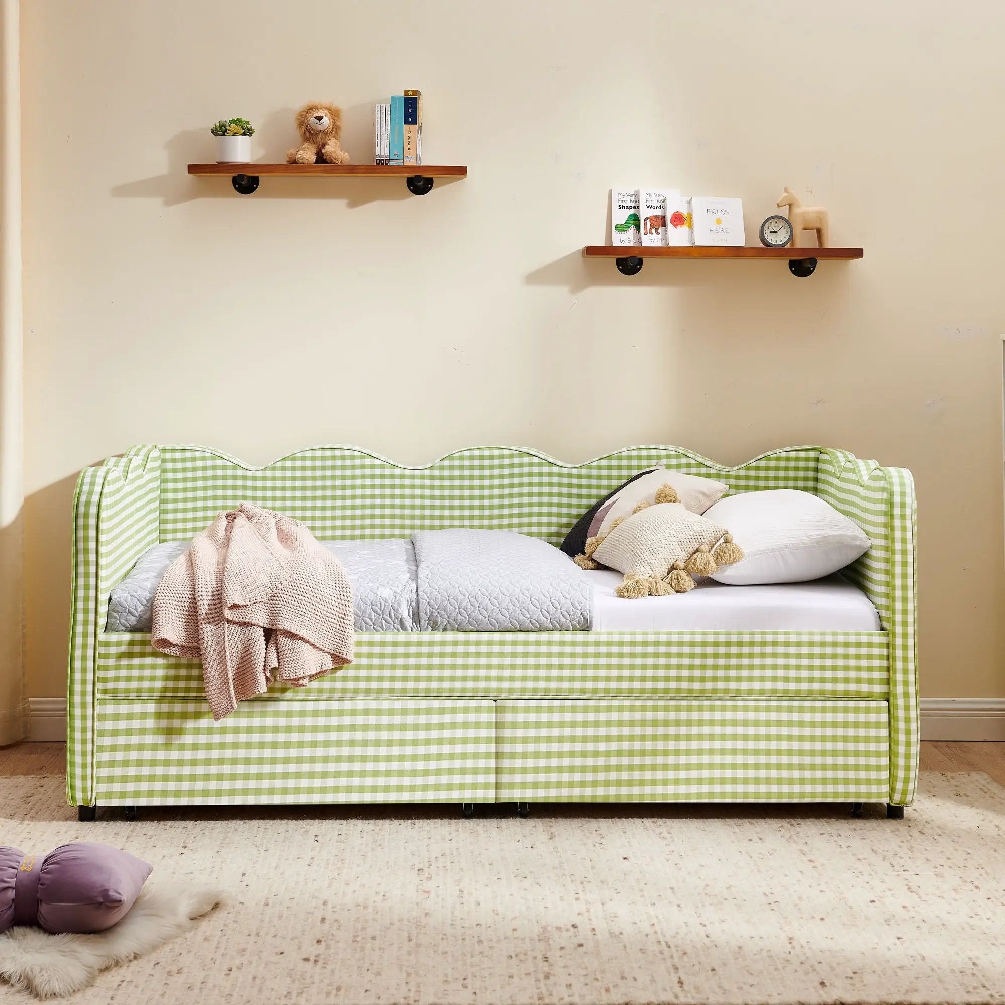 Gingham Daybed With USB Charging Port, Wave-Shaped Design by Unique Piece Furniture