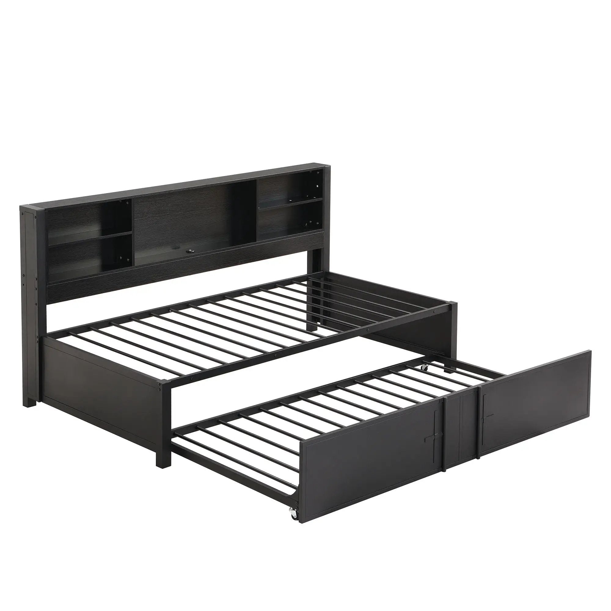 Industrial Metal Daybed With Trundle, Storage Shelves, USB Ports by Unique Piece Furniture