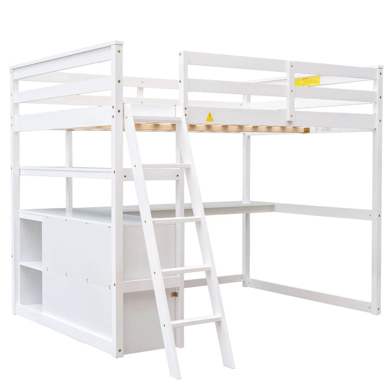 Modern Loft Bed With Built In Desk, Shelves, And 2 Drawers by HouseOfZazla