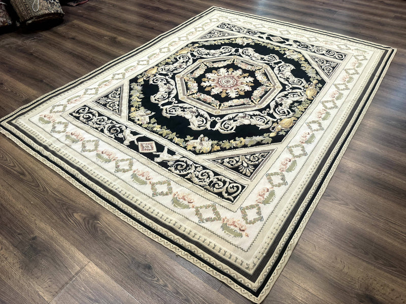 Aubusson Rug 6x8, European Design, Lion Pictorials, Black by Jewel Rugs