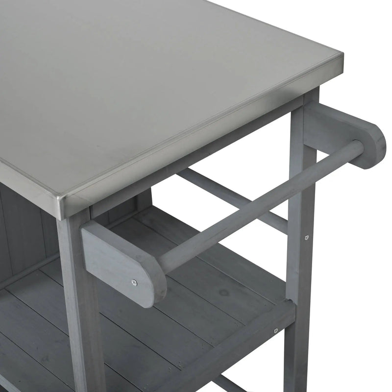 Outdoor Kitchen Island Fir Wood Prep Station with Stainless Steel Top by HouseOfZazla