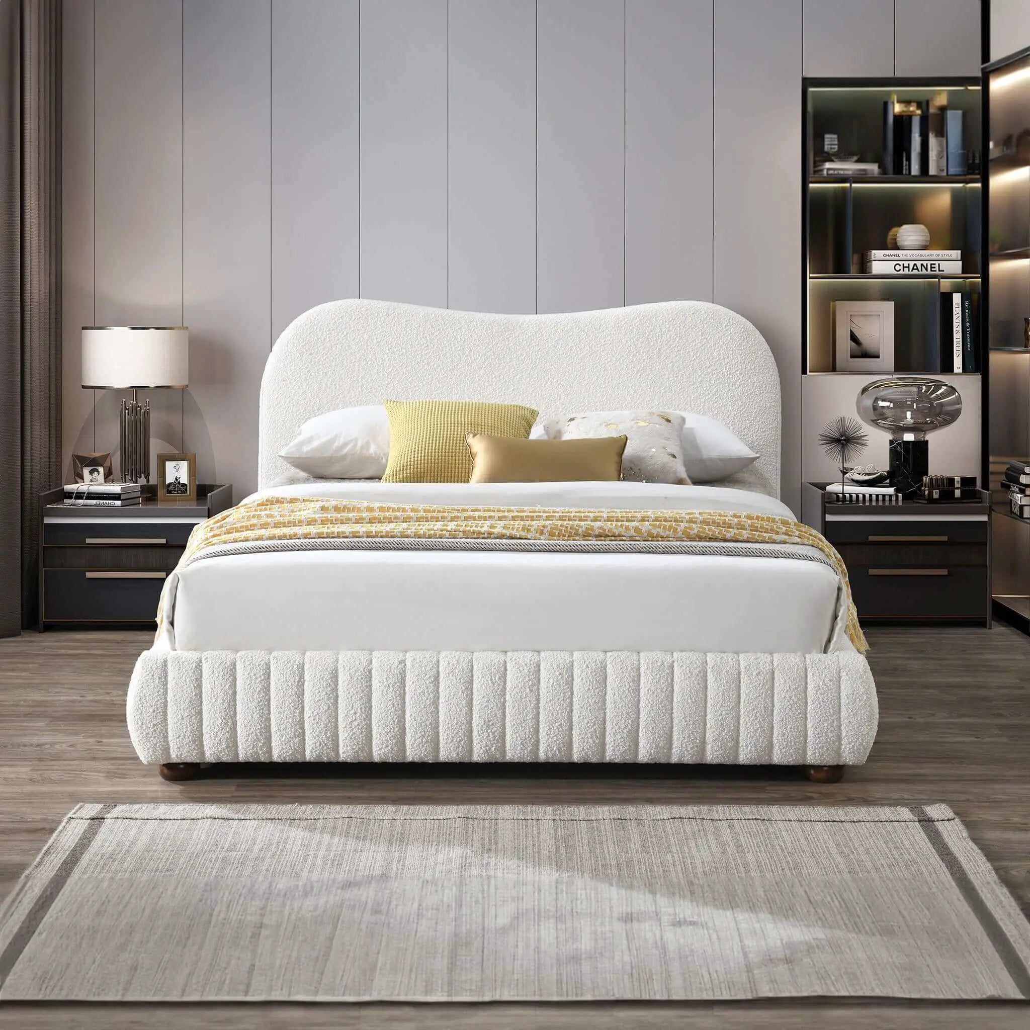 Norme - Queen Size Upholstered Low Profile Platform Bed - Cream by HouseOfZazla
