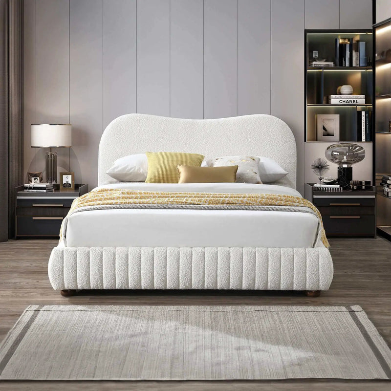 Norme - Queen Size Upholstered Low Profile Platform Bed - Cream by HouseOfZazla