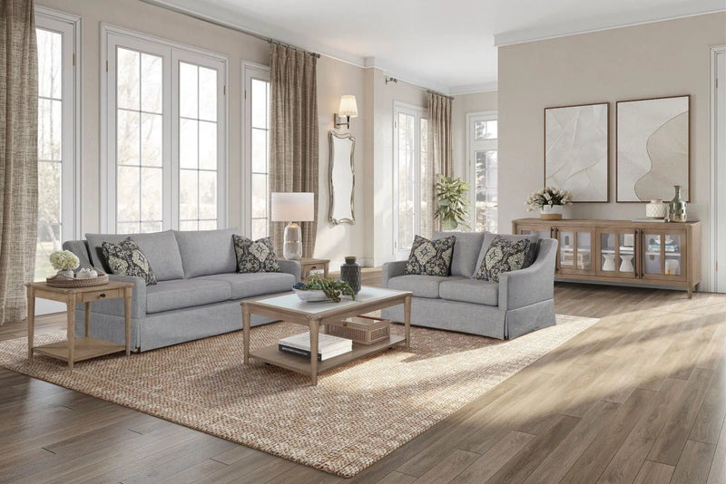 Loveseat With Skirt And Reversable Cushions And 2 Pillows - Light Gray by HouseOfZazla