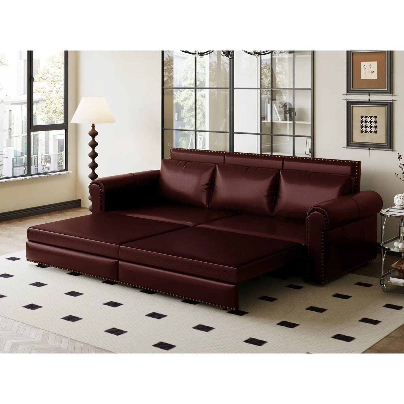 3 In 1 Convertible Sleeper Sofa With Nailhead Trim & Rolled Arm by HouseOfZazla