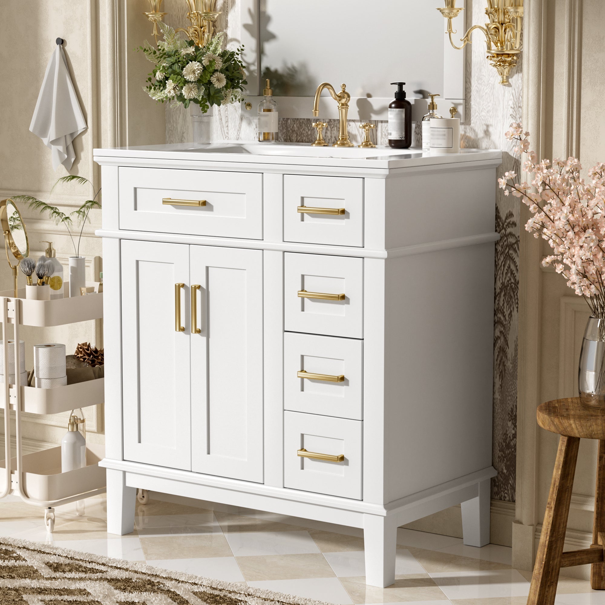 30" Bathroom Vanity with Ceramic Sink and Modern Storage Cabinet by HouseOfZazla