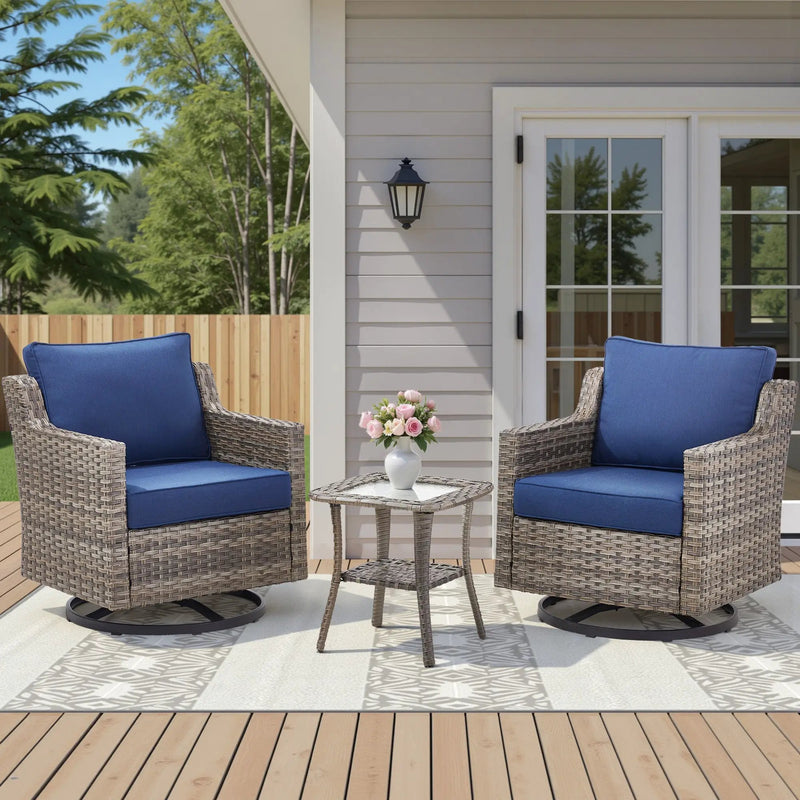 Swivel Outdoor Chairs Set of 2, with Glass-Top Side Table, 3 Pieces by HouseOfZazla