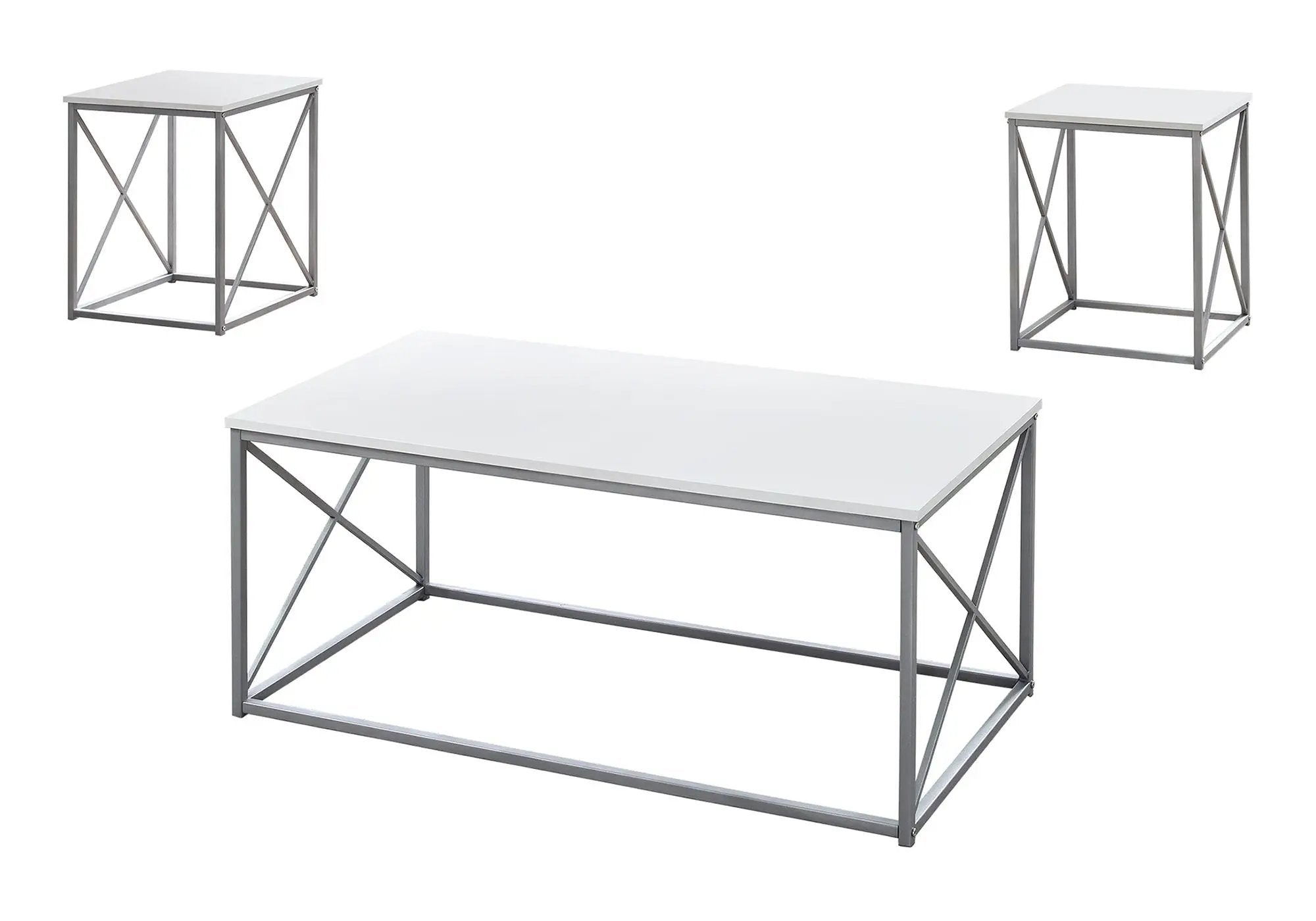 Table Set, Coffee, End, Side, Accent, Living Room, Contemporary, Modern (Set of 3) - White by HouseOfZazla
