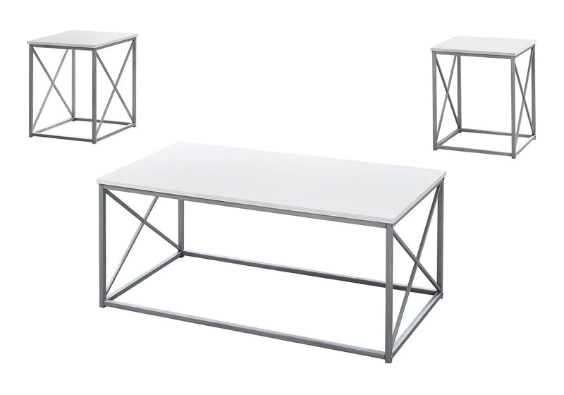 Table Set, Coffee, End, Side, Accent, Living Room, Contemporary, Modern (Set of 3) - White by Unique Piece Furniture