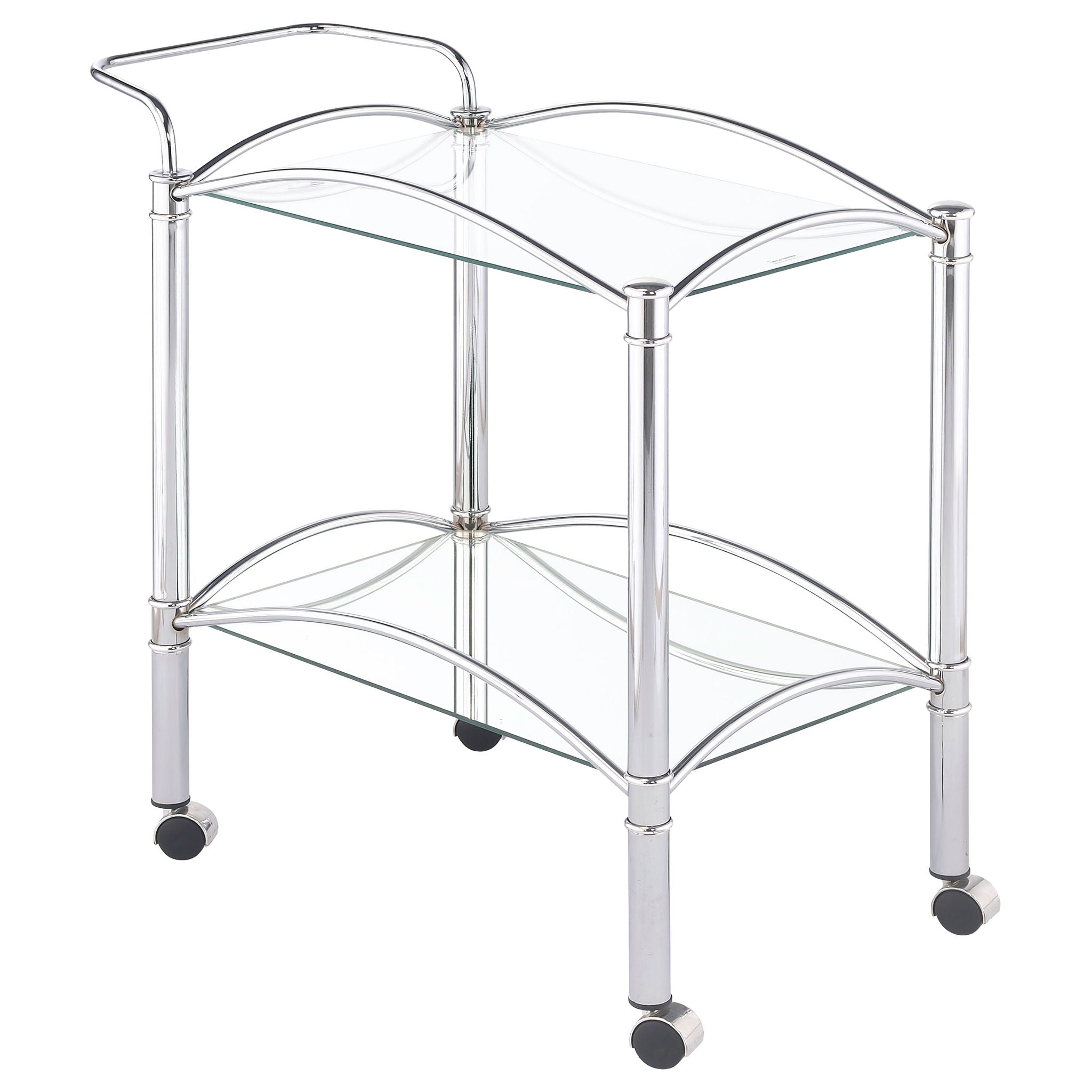 Porch & Den - 2 Tier Rectangular Glass Shelf Bar Cart With Glass - Chrome by HouseOfZazla
