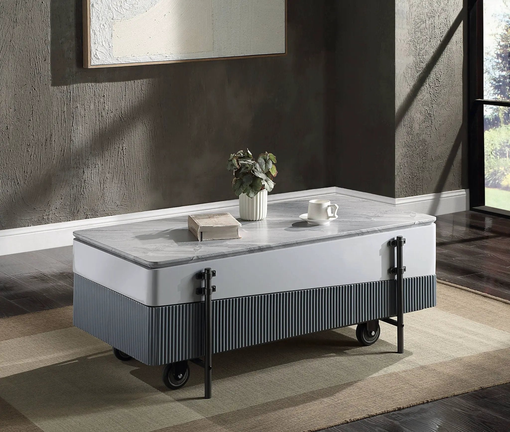 Wilkins High Gloss Coffee Table with Lift Top - Gray / White by HouseOfZazla