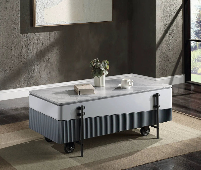 Wilkins - High Gloss Coffee Table With Lift Top - Gray / White by Unique Piece Furniture