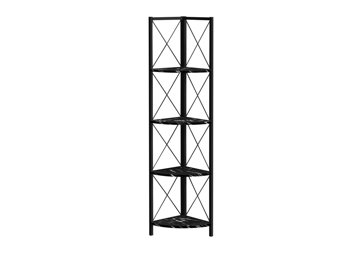 4-Tier Corner Bookshelf with Marble Look and Metal Frame - Black, photo 2 of 16