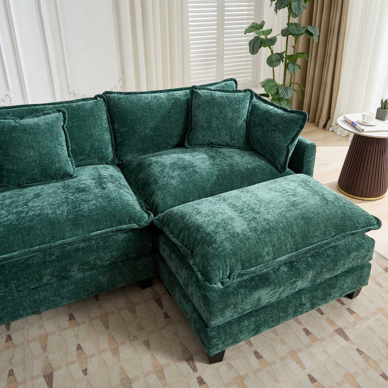 Cloud 3 Seats Sofa (Ottoman is not included) Chenille Fabric in Green by BLAKHOM