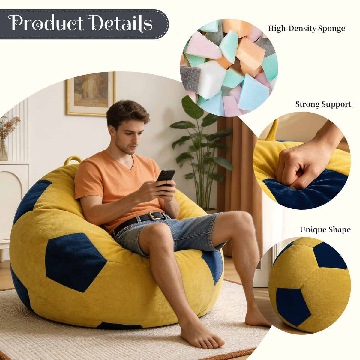 Small Soccer-Shaped Bean Bag Chair, photo 4 of 10