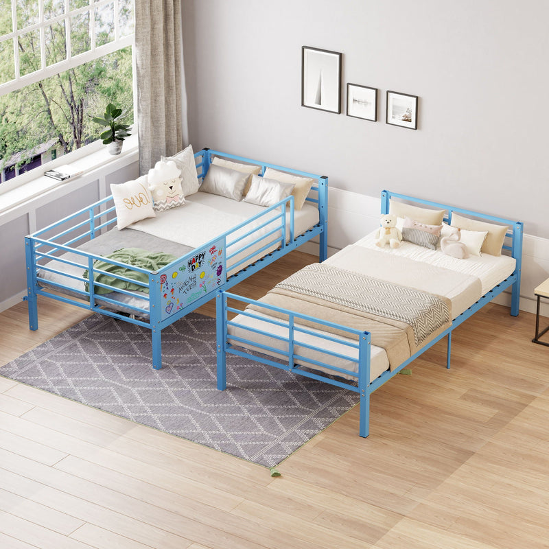 Bunk Bed, Convertible To 2 Separate Twin Size Beds & Full Length Guardrail & Ladder, No Box Spring Needed - Blue by HouseOfZazla