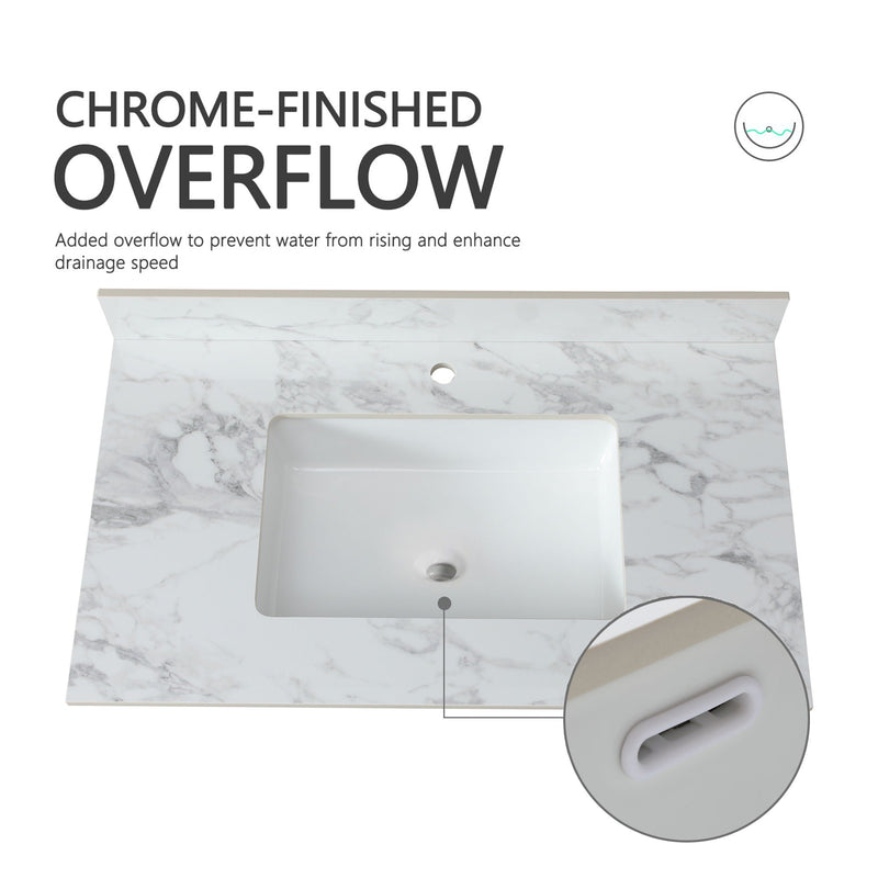 Elegant Bathroom Vanity Top With Rectangular Ceramic Sink And Backsplash by HouseOfZazla