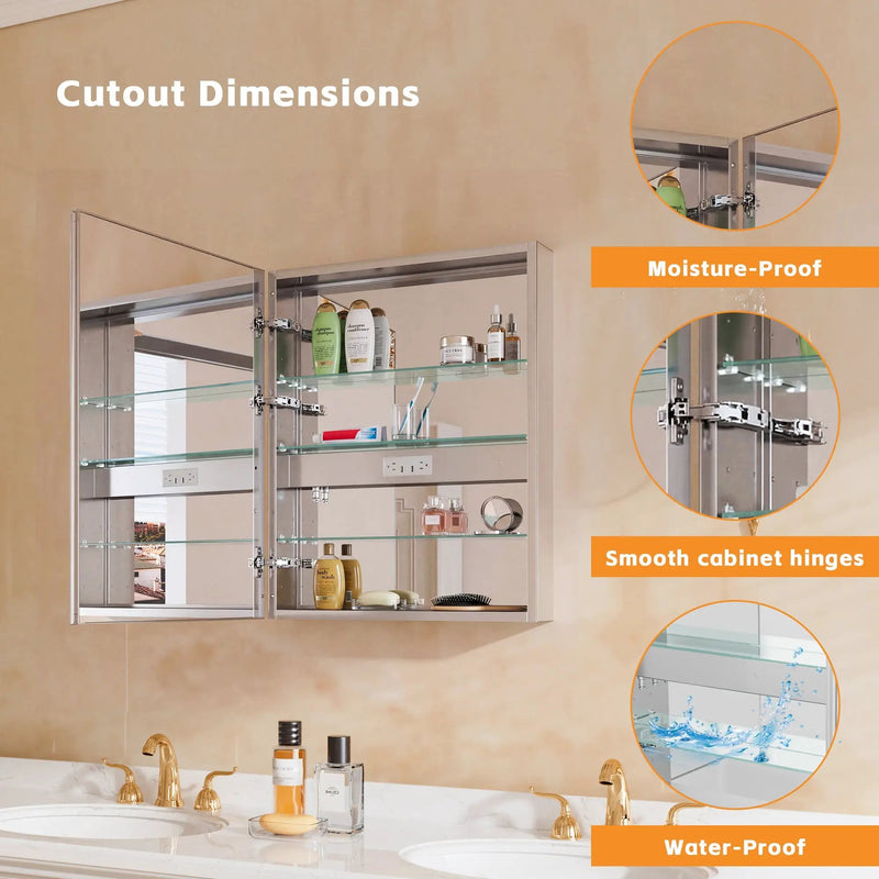 Bathroom LED Lighted Medicine Cabinet with Storage, 24" W x 30" H by HouseOfZazla