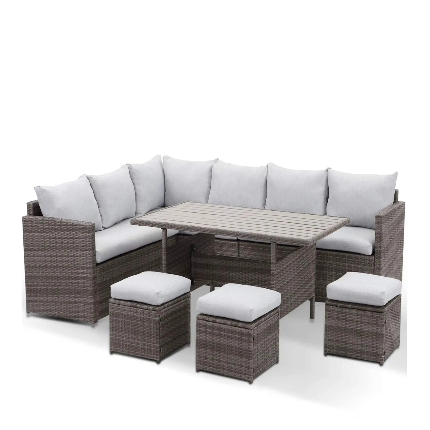 7 Piece Outdoor Dining Set With Cushions, Modular Sectional Sofa And Table by HouseOfZazla