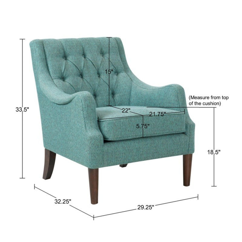 Button Tufted Accent Chair with Solid Wood Legs - Teal, photo 2 of 7