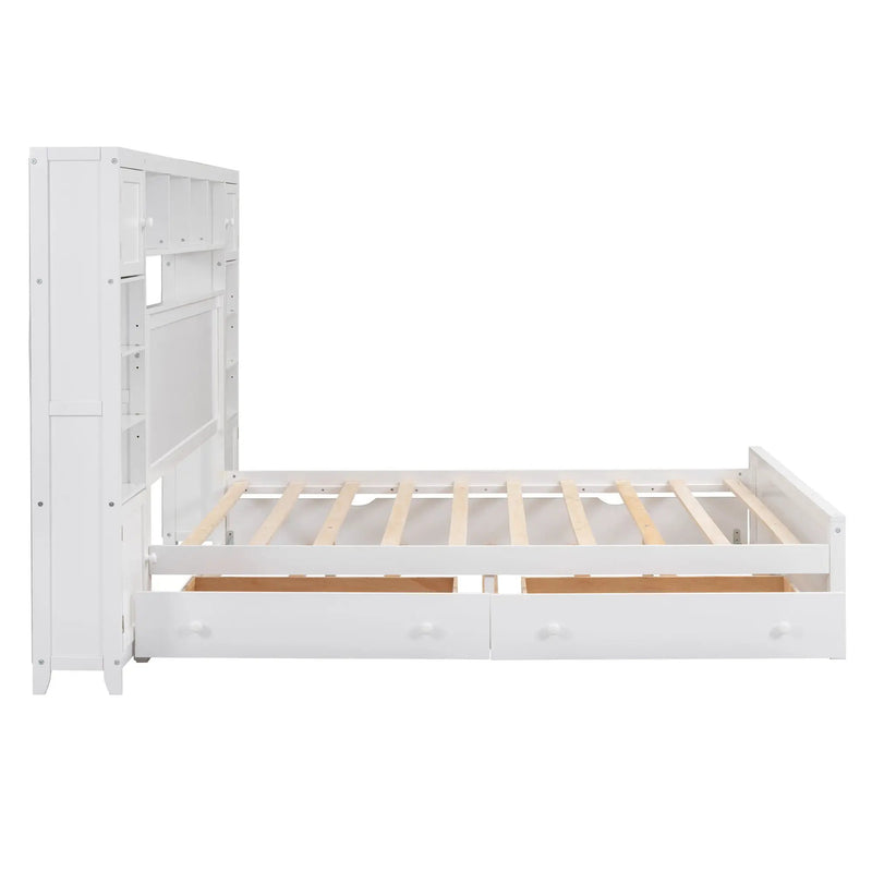 Bed With All In One Cabinet, Shelf And Sockets, Twin Long Trundle by Unique Piece Furniture