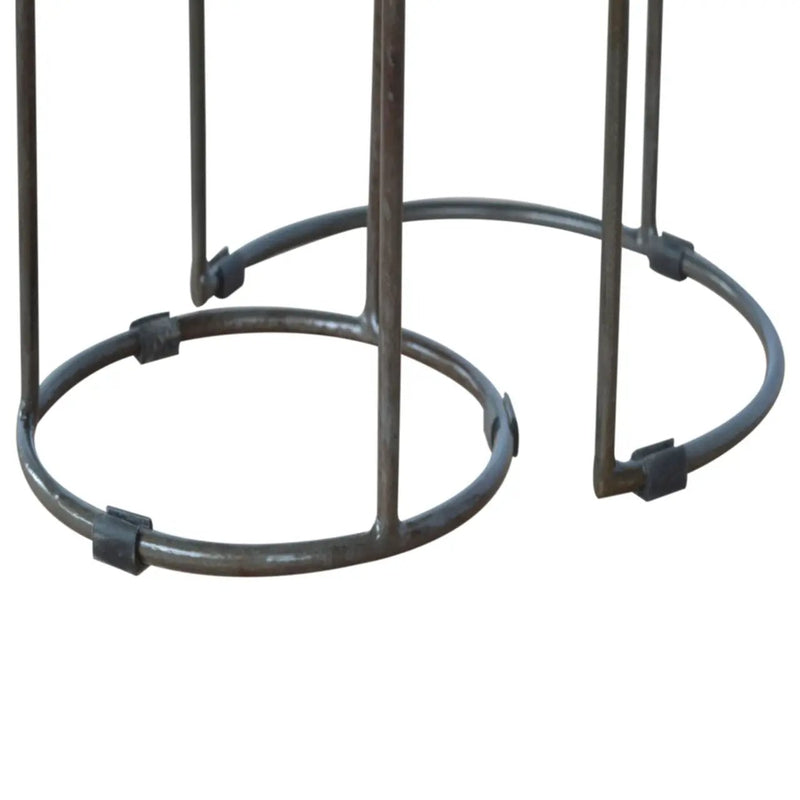 Round Stool Table With Iron Base (Set of 2) - Brown / Black by HouseOfZazla