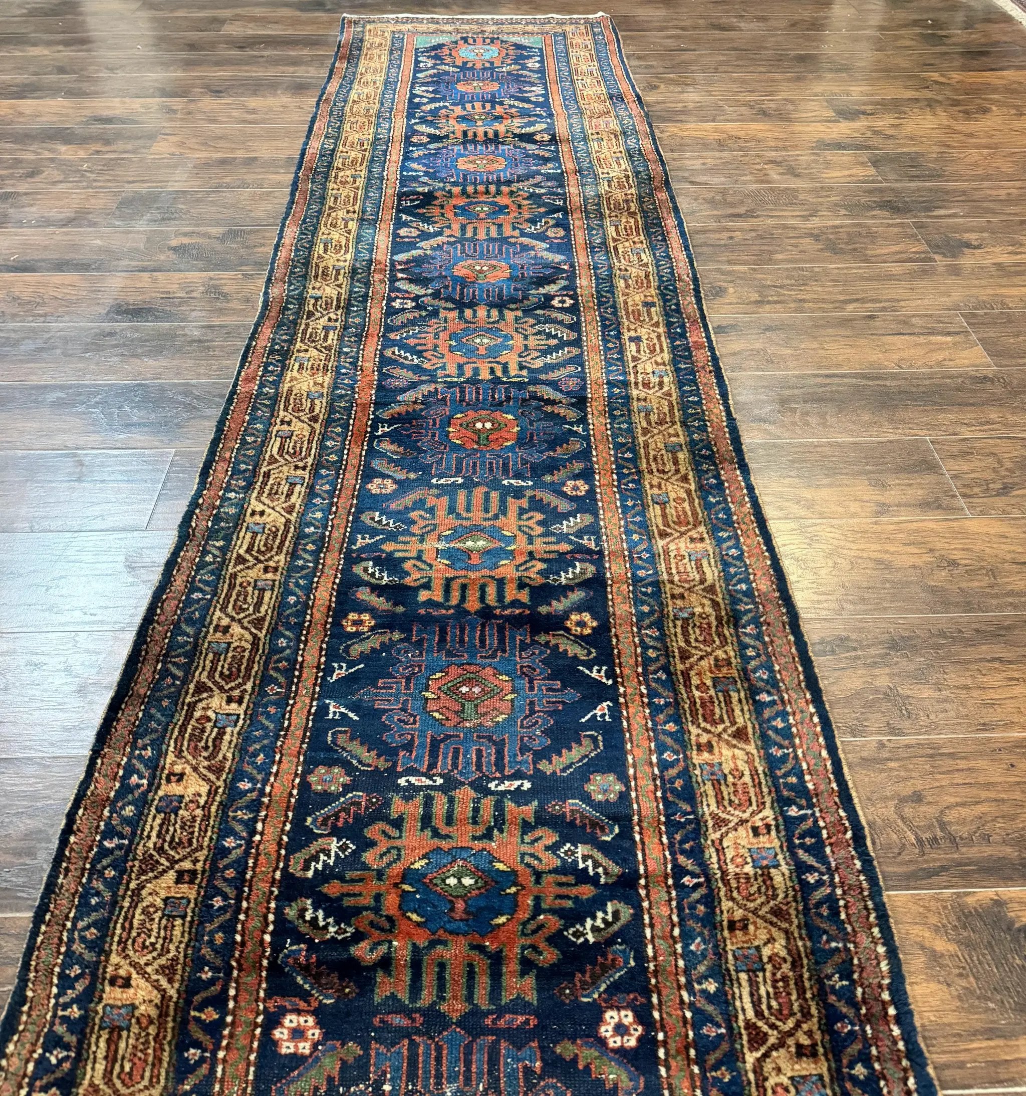Antique Persian Sarab Runner 3x17, Blue Persian Runner Rug, Long Handmade Wool Carpet for Hallway, Rare, Tribal by Jewel Rugs