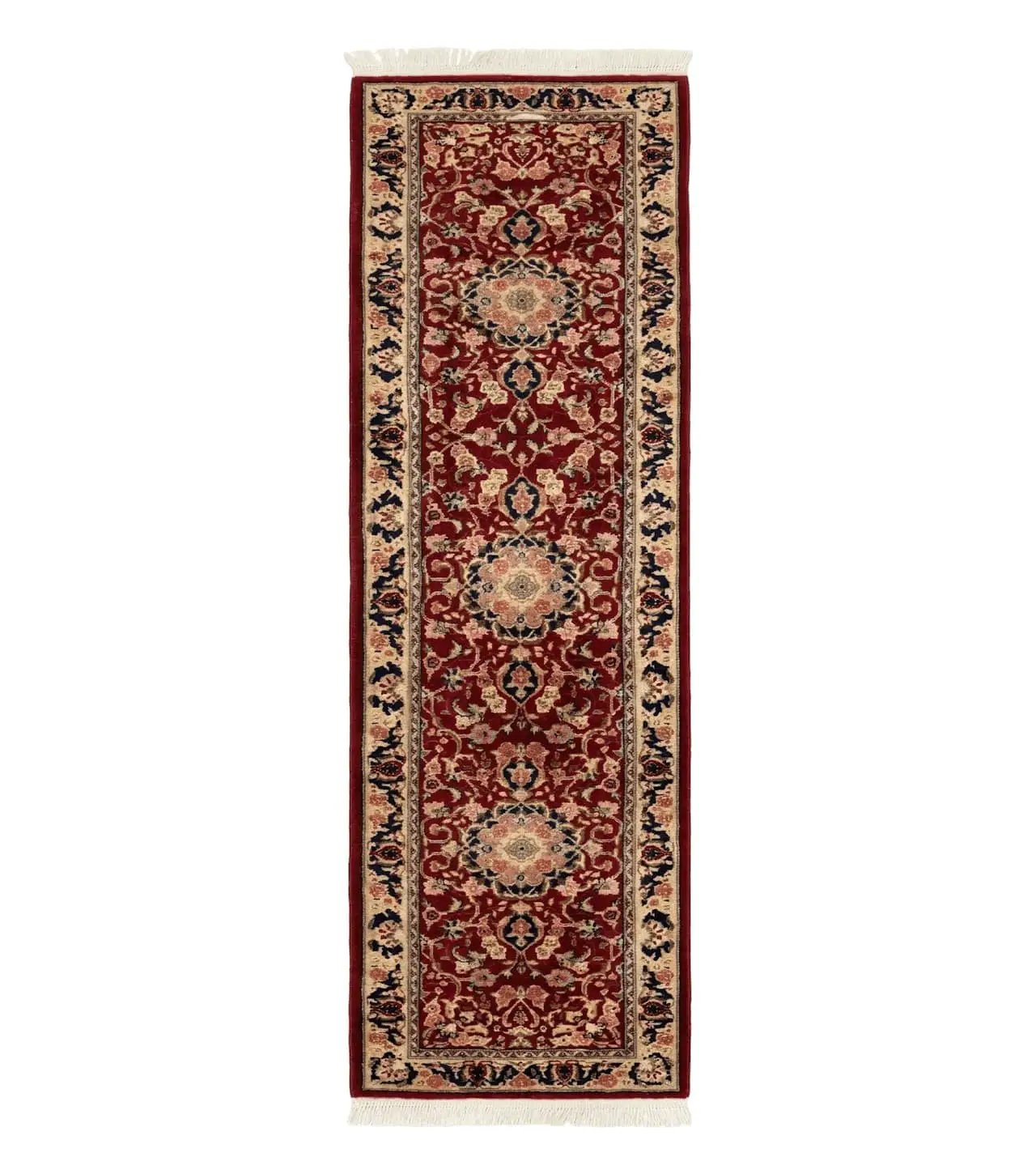 Short Runner Rug 2x6, Fine 200 KPSI, Red Floral Medallion, Wool and Silk Highlights, Persian Runner Rug, Traditional, Sino Persian by Jewel Rugs