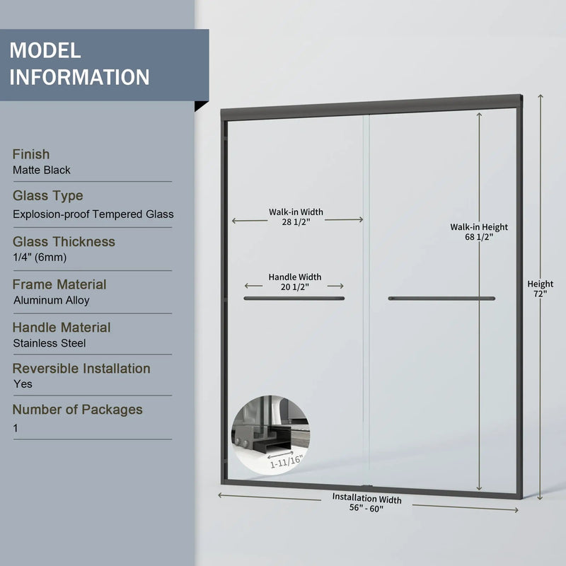 56-60 in. W x 72 in. H Double Sliding Shower Door, Semi-Frameless by HouseOfZazla