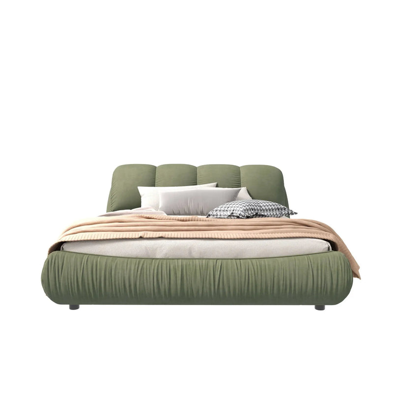 Luxury Upholstered Platform Bed With Oversized Padded Backrest And Solid Wood Frame by HouseOfZazla