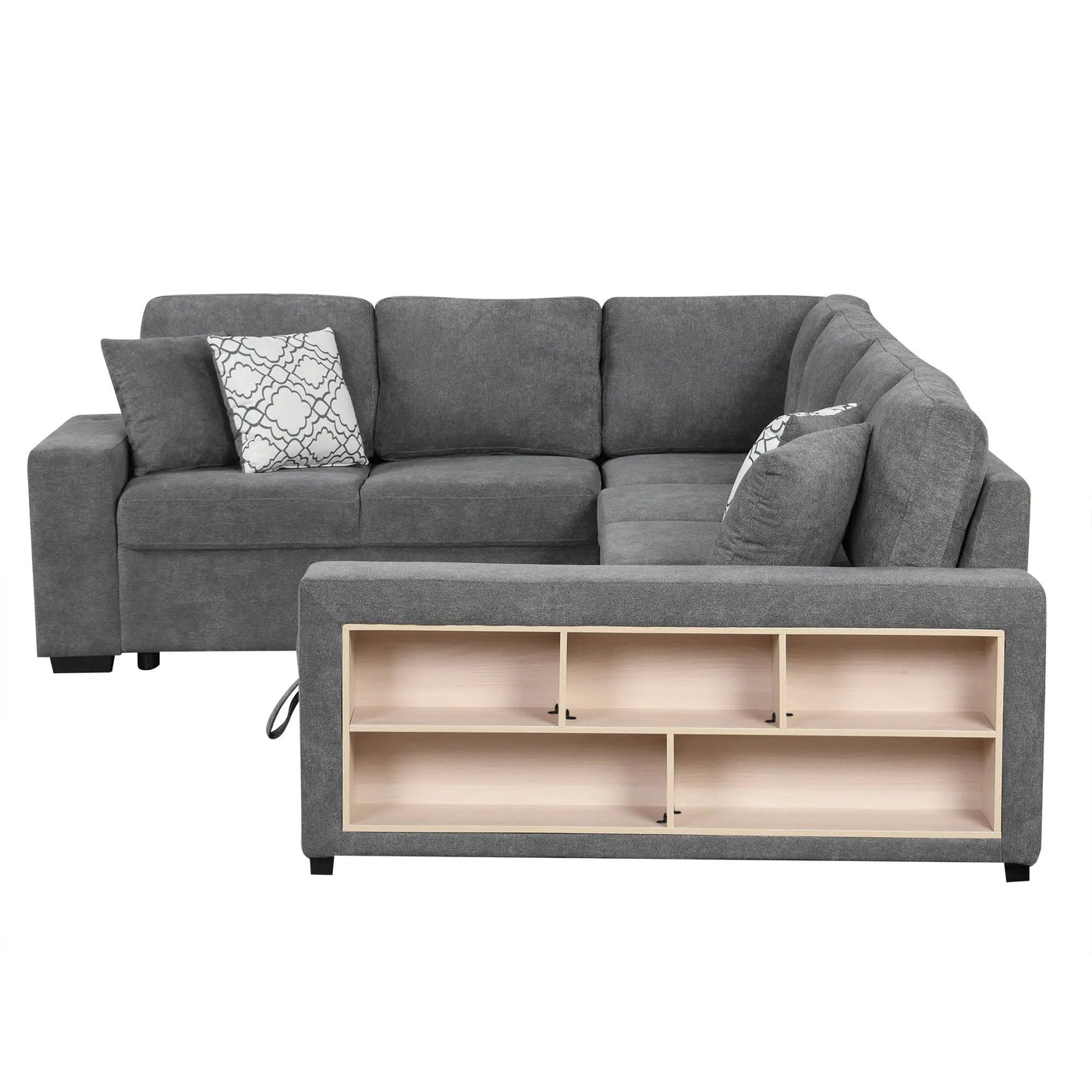 U-Shaped Sectional Sofa Pull-Out Sofa Bed With Two USB Ports, A Storage Chaise Lounge And Four Back Pillows For Living Room by HouseOfZazla