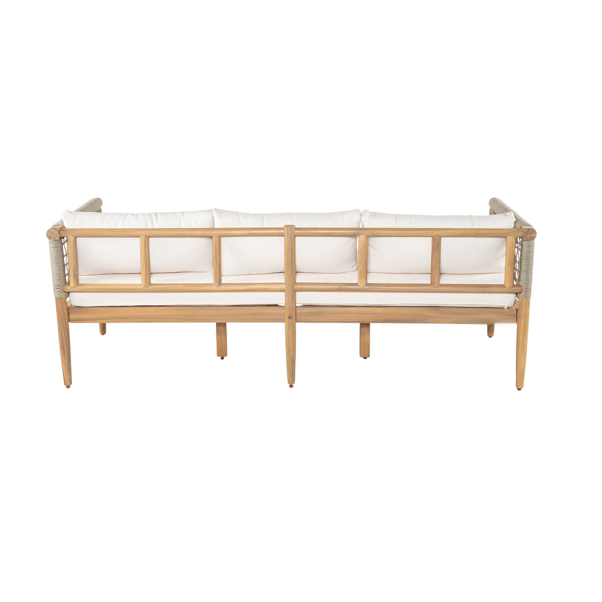 Outdoor Acacia Wood 3-Seater Sofa with Rope Woven Arms - Taupe, photo 8 of 10