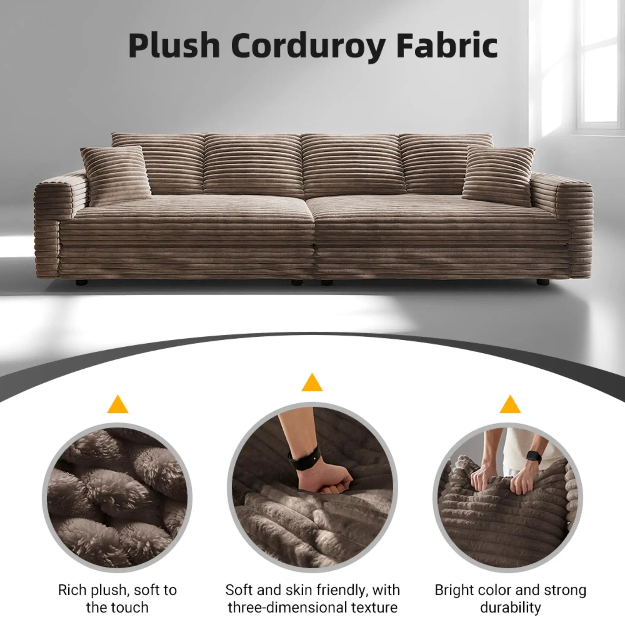 Deep Seat Convertible Sofa With Soft Pillows And Ottomans