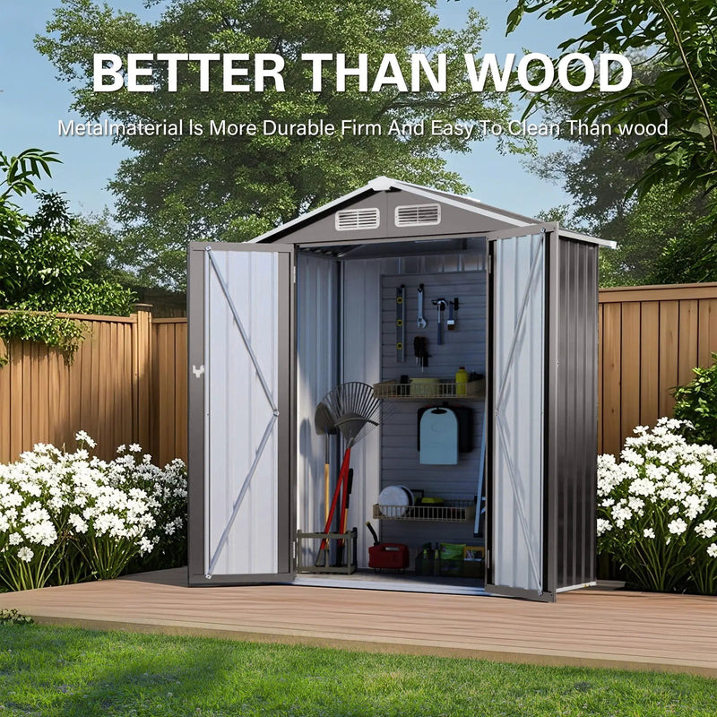 5 X 3 Ft Compact Metal Outdoor Storage Shed With Pitched Roof, Lockable Door - Gray by HouseOfZazla