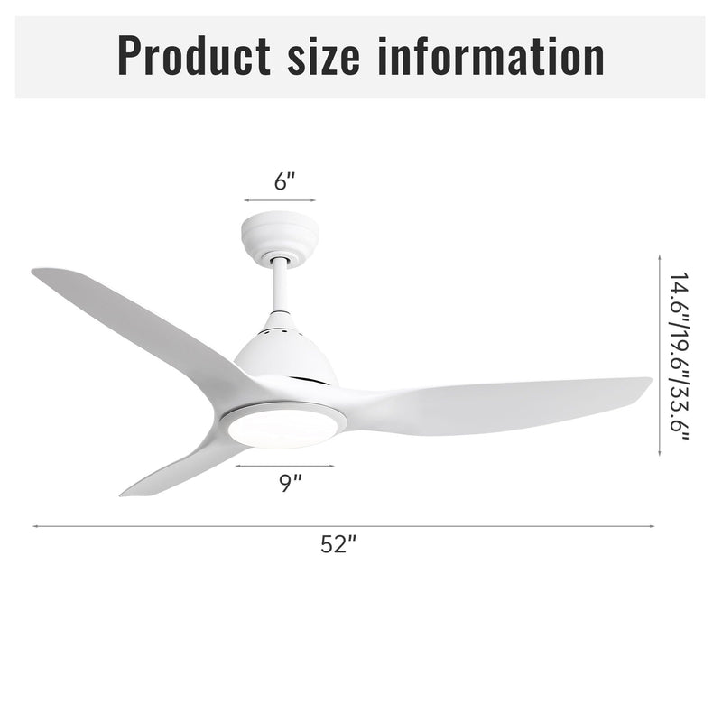Modern Ceiling Fan with 22W LED Light, DC Motor and Remote Control - White, photo 3 of 9