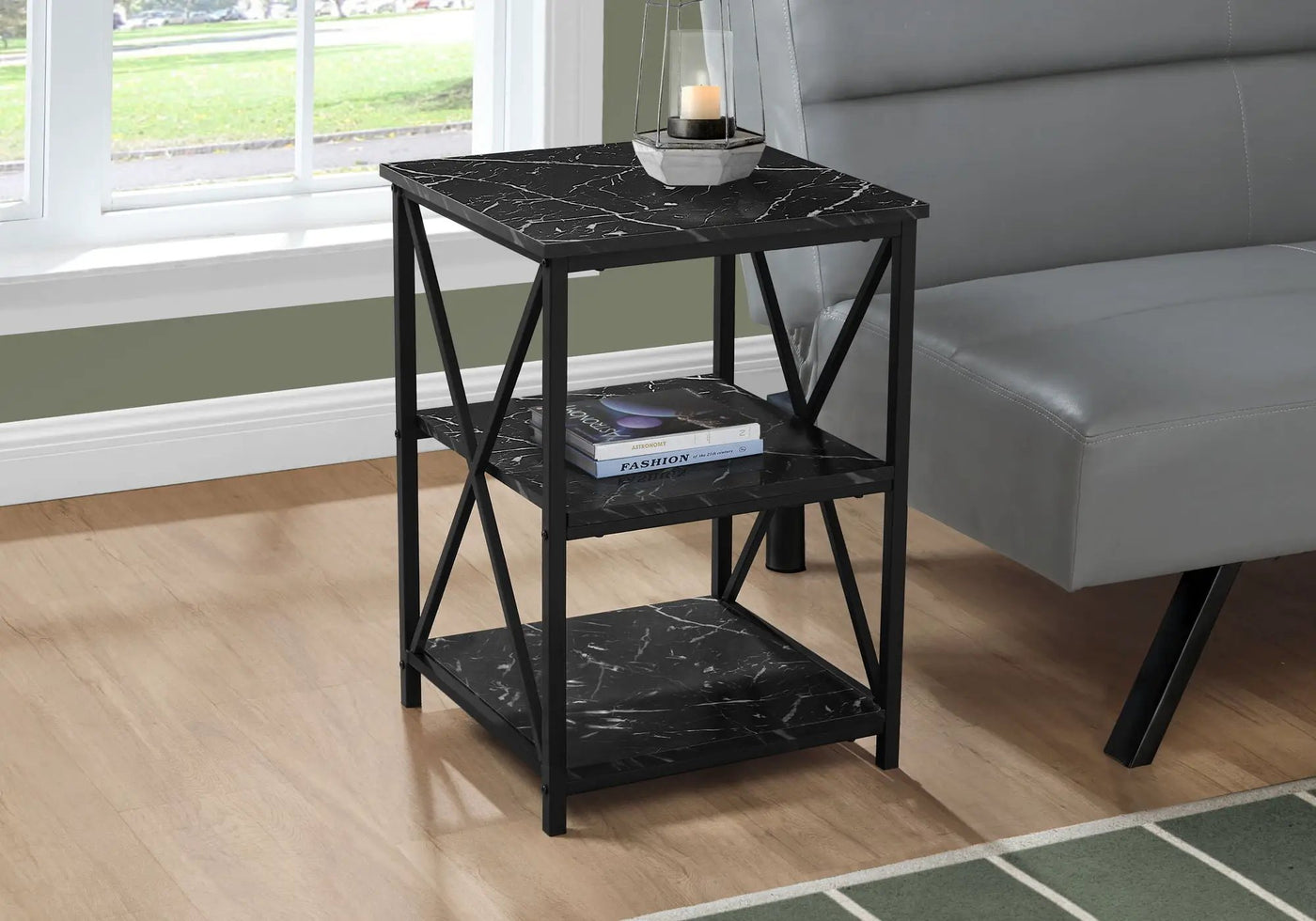 3 Tier Accent Table Side Marble Look Contemporary & Modern by HouseOfZazla