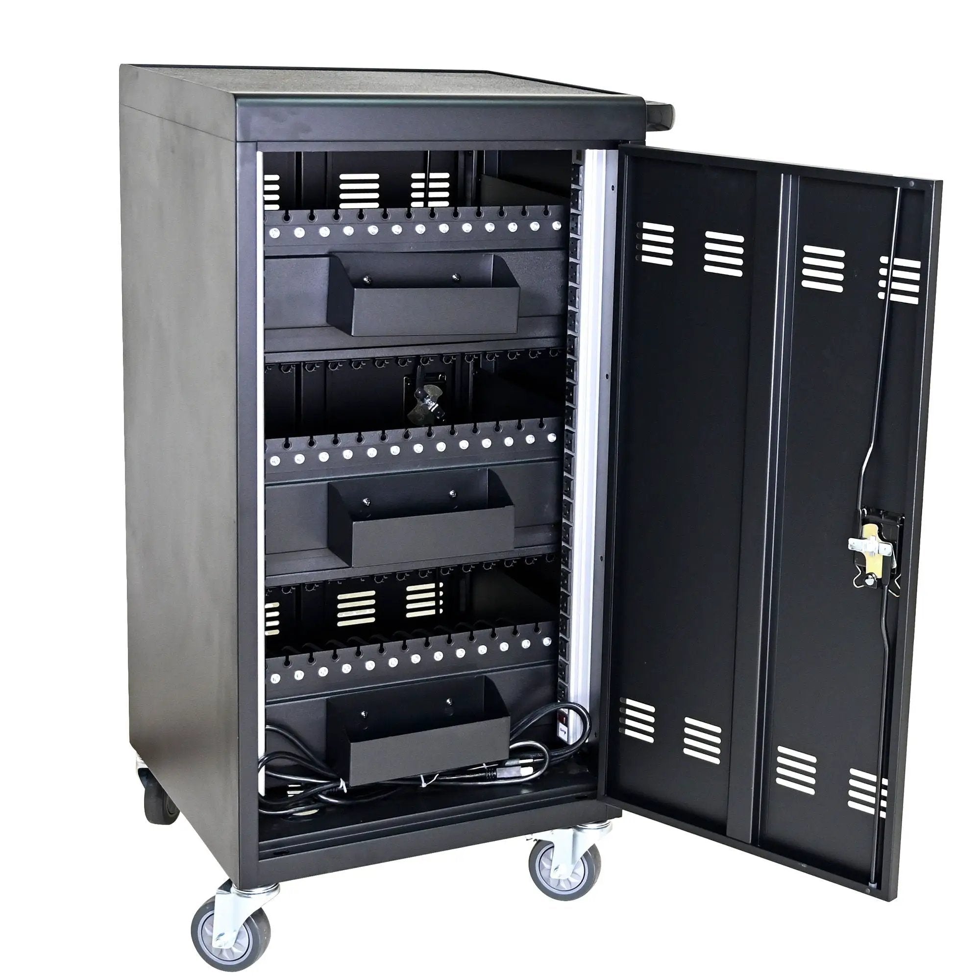 45 Bay Mobile School Charging Cart Station For Chromebook, Tablet And Laptop Computer With Power Strip Included - Black by HouseOfZazla