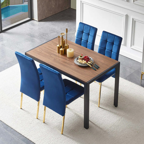 5 Pieces Dining Set Including High Back Color Legs Nordic Dining Chair & Creative Design Dining Table