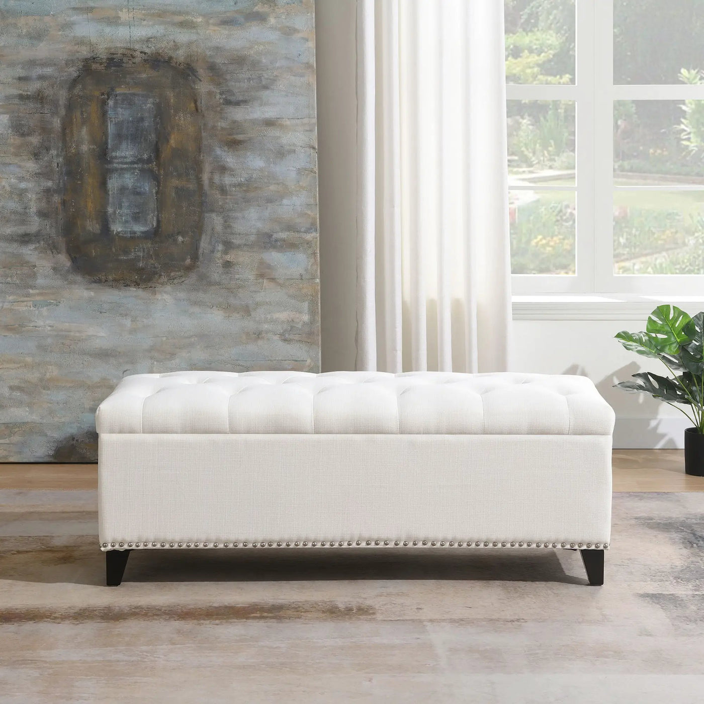 Button-Tufted Storage Ottoman With Safety Close Hinge by HouseOfZazla