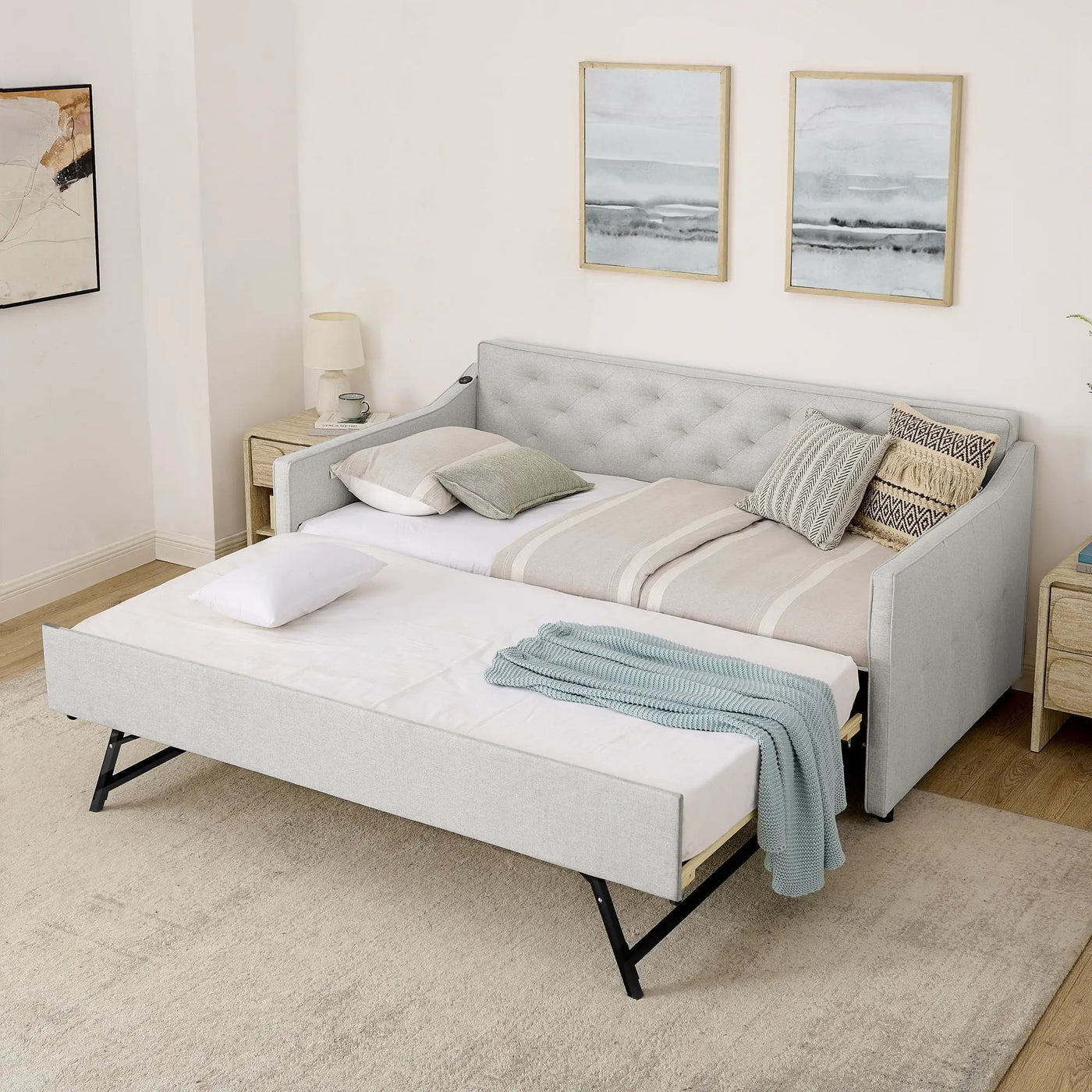 Daybed With Pop Up Trundle And USB Charging Armrest by HouseOfZazla