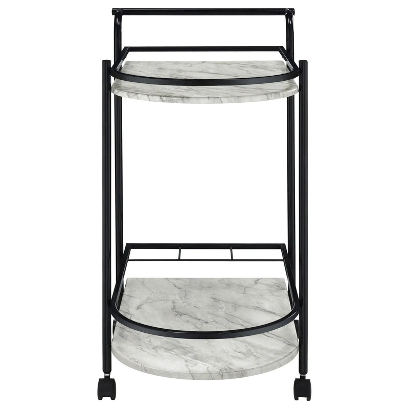 Desiree 2-tier Faux Marble Shelf Metal Bar Cart Black by Unique Piece Furniture