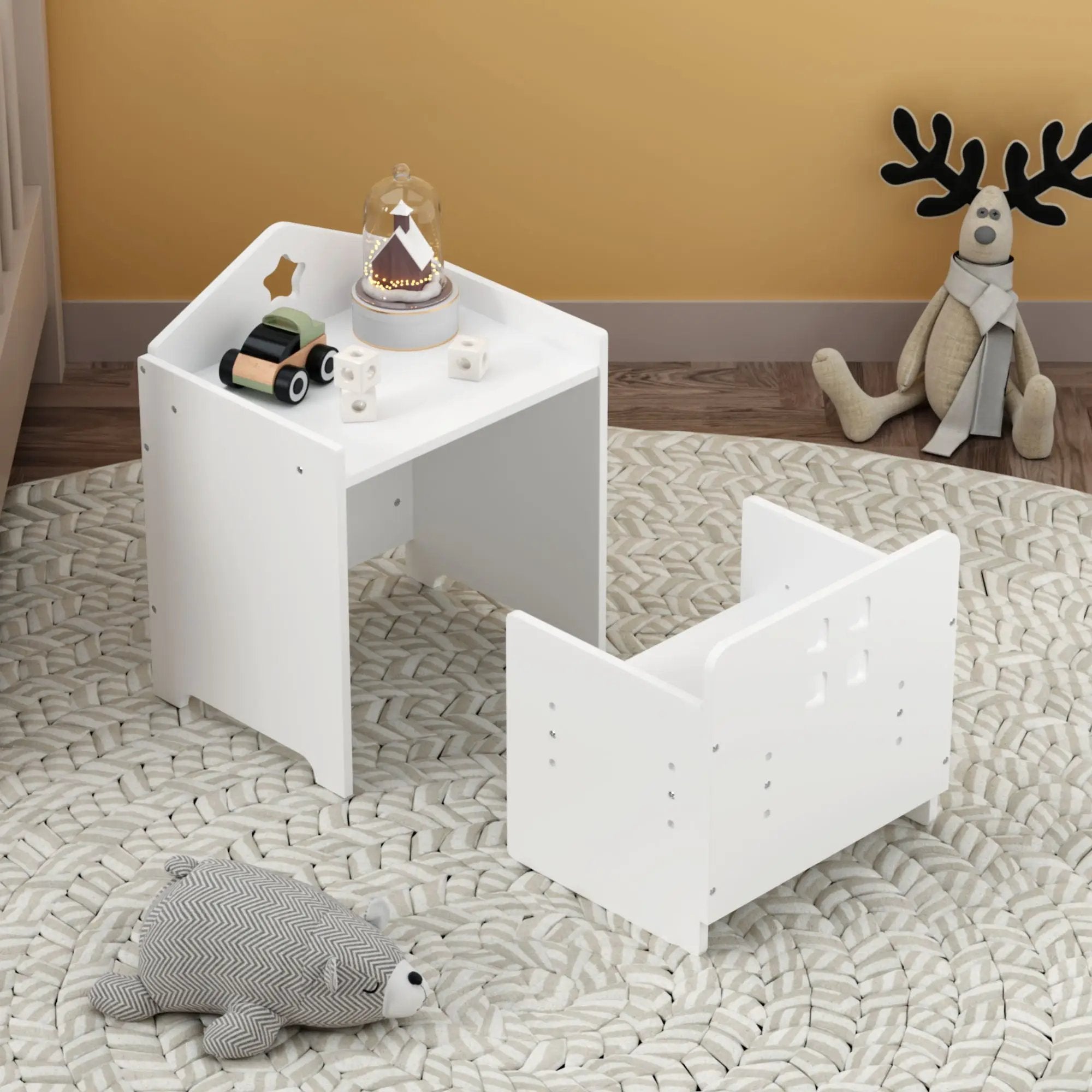 Montessori Weaning Table And Chair Set, Toddler Table With Adjustable Height - White by HouseOfZazla