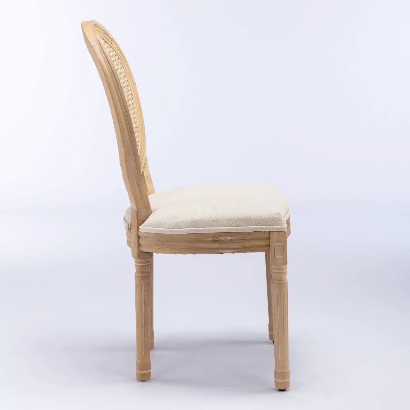 French Style Solid Wood Frame Antique Painting Fabric Rattan Back Dining Chair (Set of 2) by HouseOfZazla