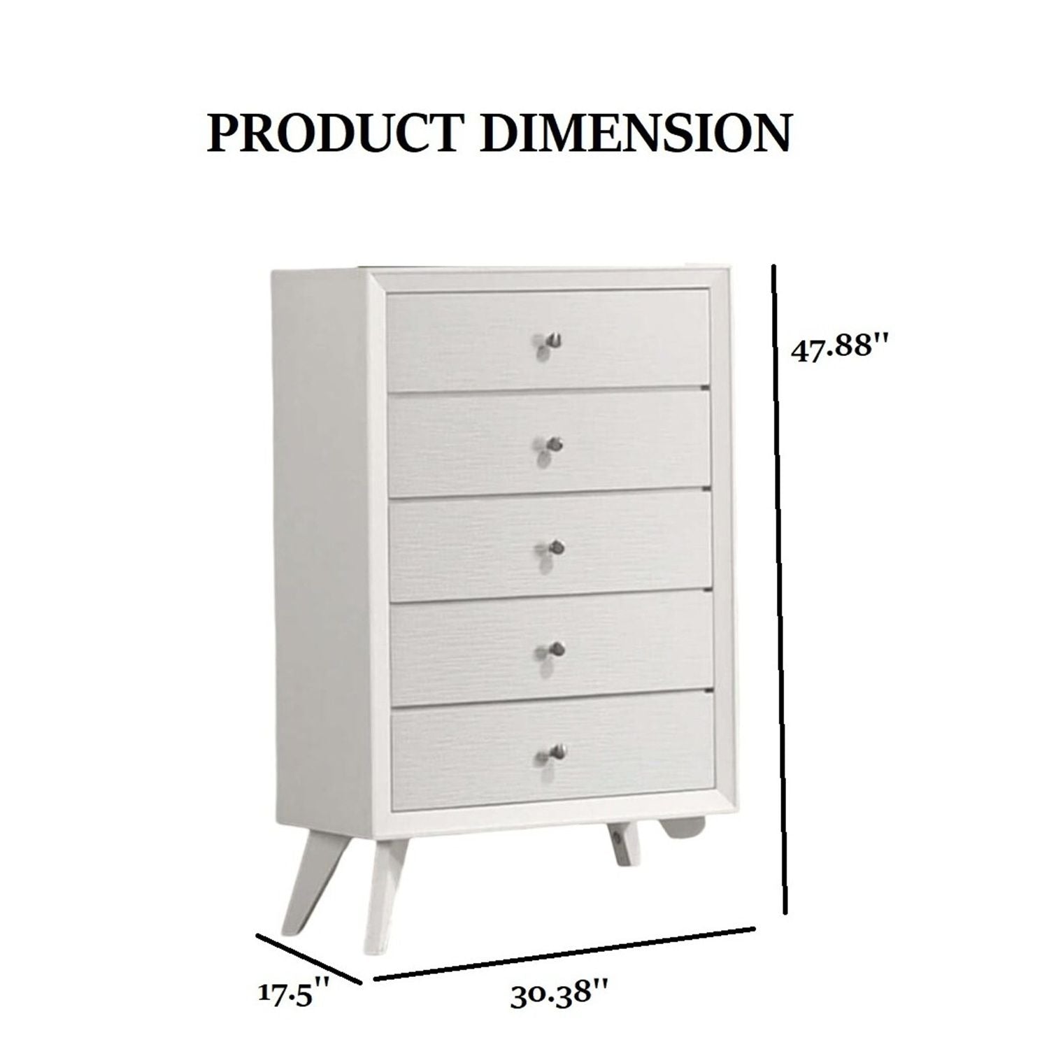 1 Piece Chest With Angled Legs, Wave Texture, Round Knobs - White by HouseOfZazla
