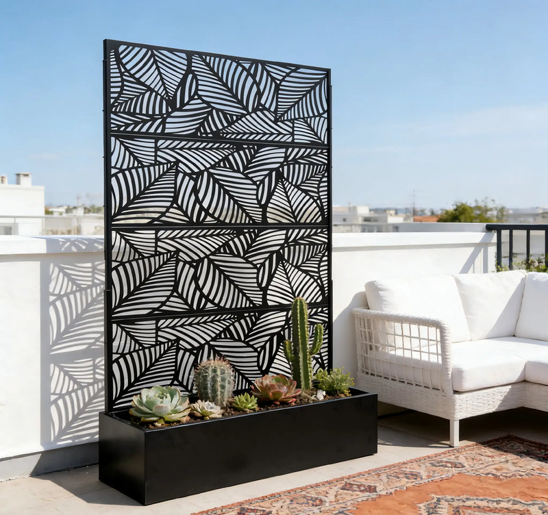 Leaf Pattern Privacy Screen with Planter Box by HouseOfZazla